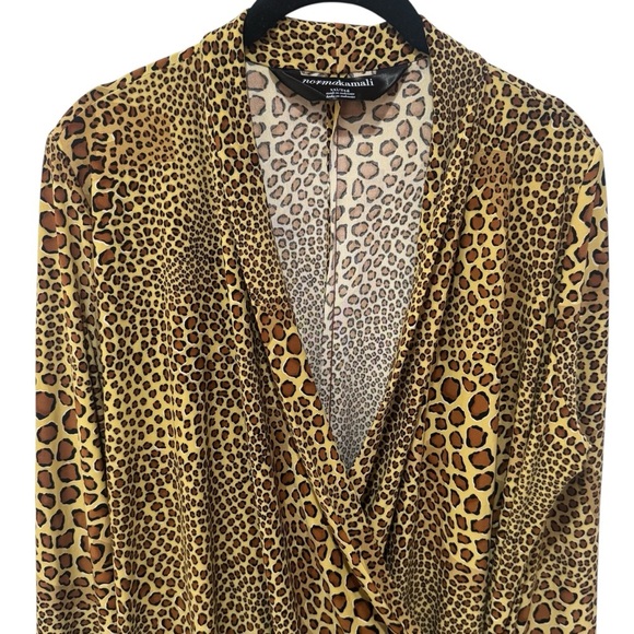 Norma Kamali Leopard Animal Print Side Ruched Midi Dress Jersey Comfort XXL - Picture 3 of 12